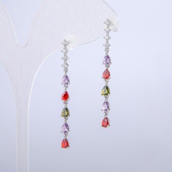 Xuping Earrings - Rhodium-plated with White Rhinestones and Crystals, 42 mm length +