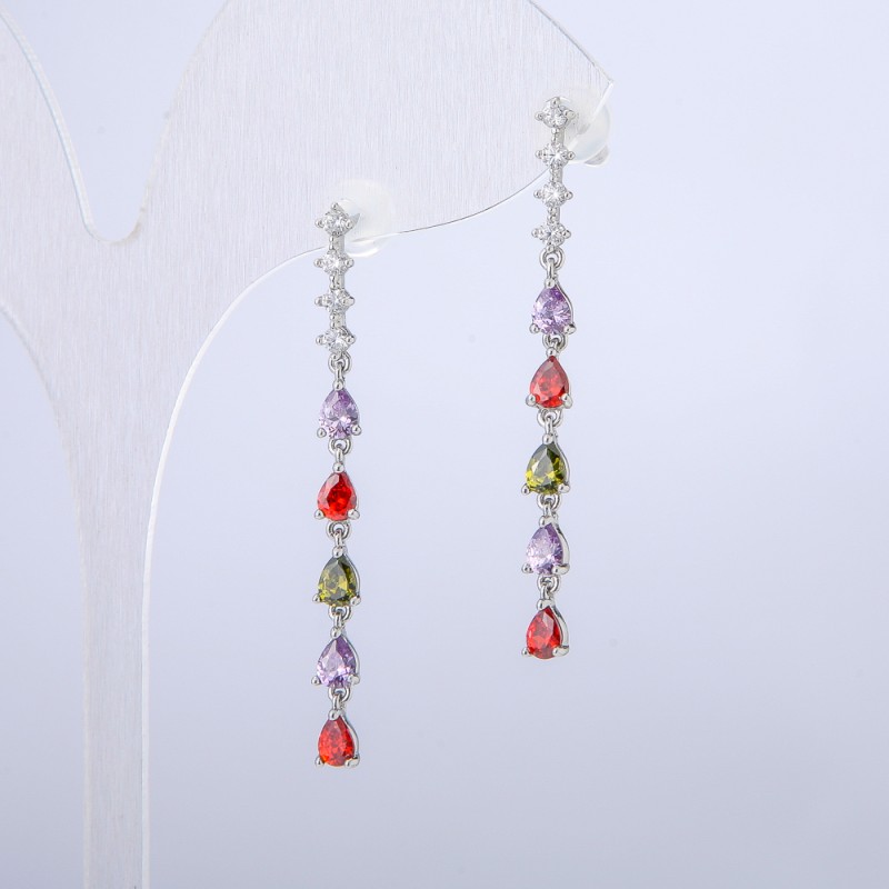 Xuping Earrings - Rhodium-plated with White Rhinestones and Crystals, 42 mm length +