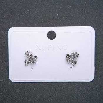 Sale! Xuping Birds Earrings - Rhodium-plated Stud Earrings with White Crystals, 12 mm Diameter +