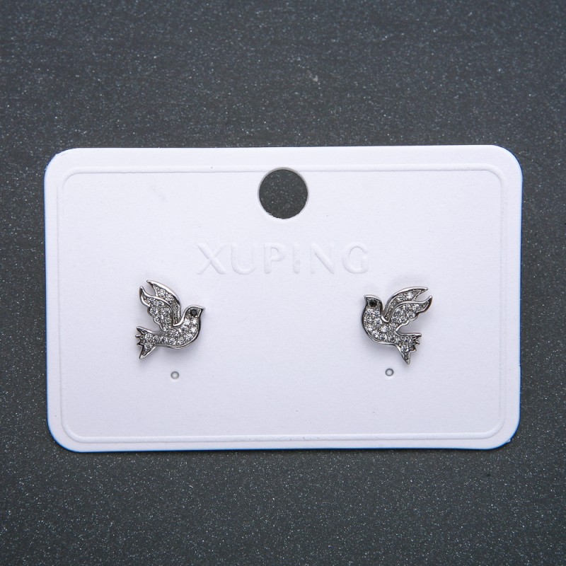 Sale! Xuping Birds Earrings - Rhodium-plated Stud Earrings with White Crystals, 12 mm Diameter +