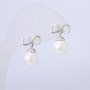 Xuping Rhodium-Plated Stud Earrings with White Bead, Diameter 18 x 12 mm