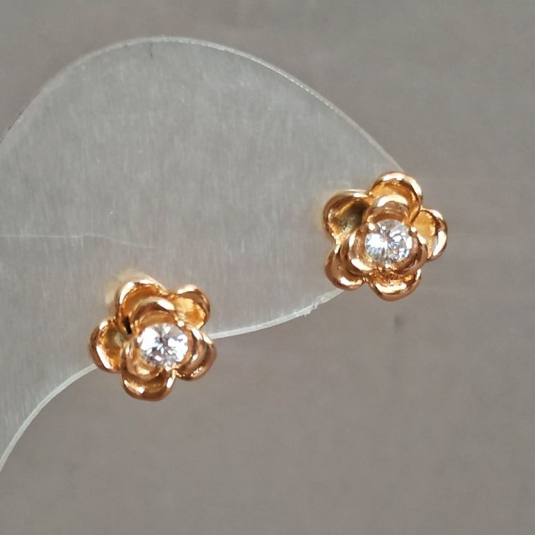Xuping 'Roses' Earrings - Stud Earrings, 18K Gold Plating with White Crystals, 10mm Diameter +