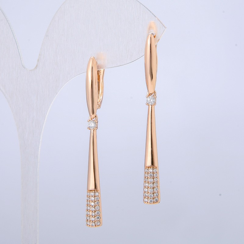 Xuping Earrings, 18K Gold Plating with White Crystals, Length 50mm