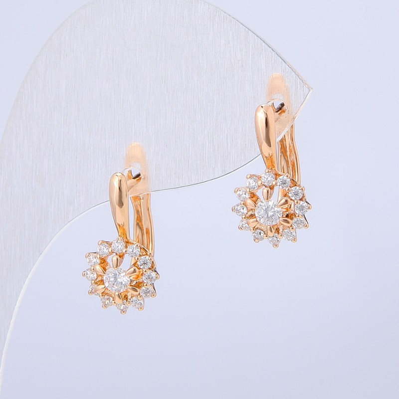 Xuping Earrings with 18K Gold Plating and White Crystals, 16×8 mm +