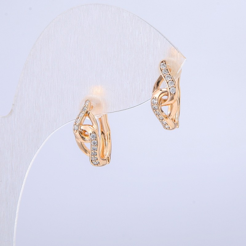 Xuping Earrings with 18K Gold Plating and White Crystals, 15×6 mm Diameter +