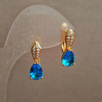 Xuping Earrings 18K Gold Plating with White Crystals and Blue Crystal, diameter 20x6 mm +