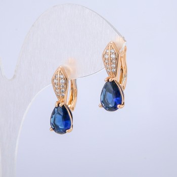 Xuping Earrings with 18K Gold Plating, White Crystals and a Dark Blue Crystal, Diameter 20x6 mm +