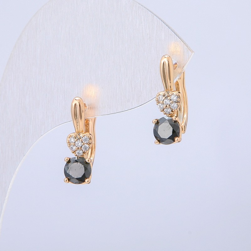 Earrings Xuping 18K Gold Plating with White Crystals and Black Crystal, Diameter 16x5 mm +