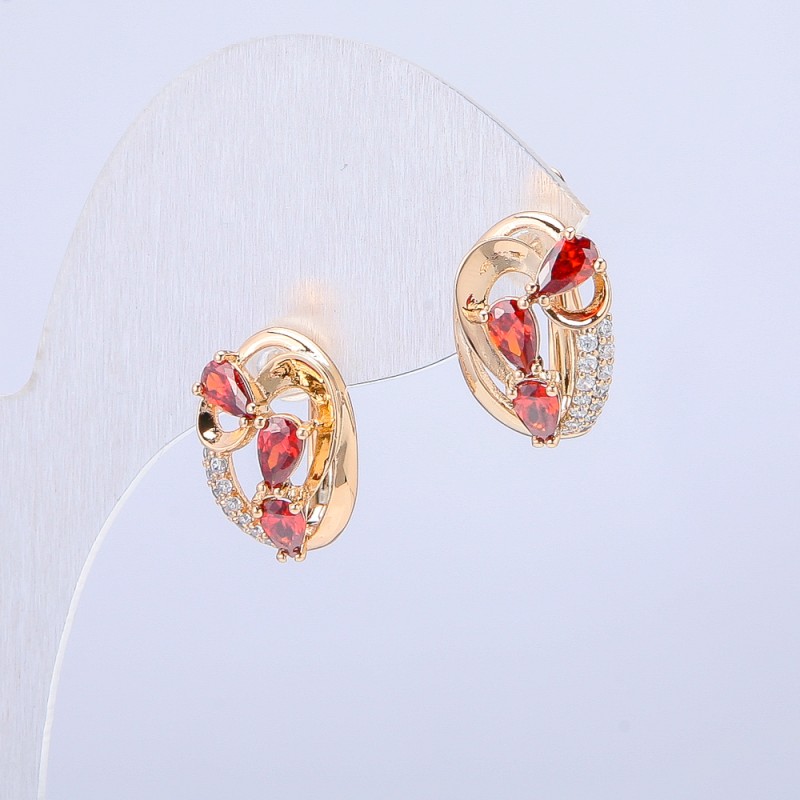 Earrings Xuping 18K Gold Plating with White Rhinestones and Red Crystals, Diameter 15x12 mm +