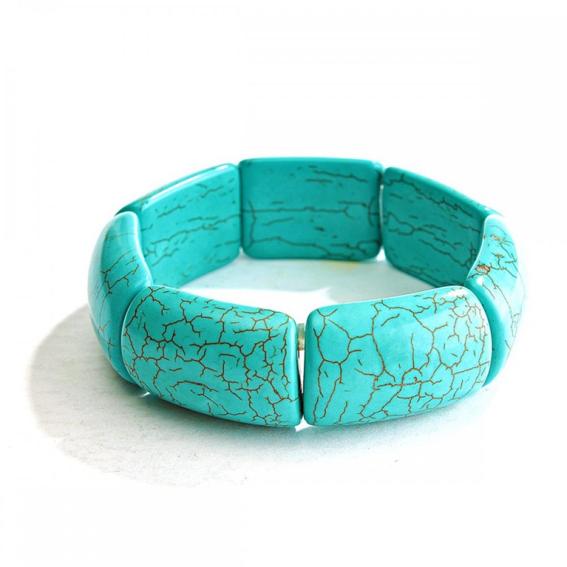 Elastic bracelet with green turquoise with veining, large rectangular stones 20x30 mm