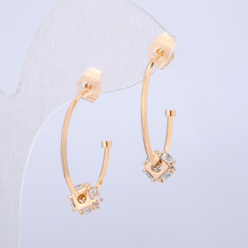 Xuping 18K Gold-Plated Stud Earrings with White Stones, 24x6 mm diameter