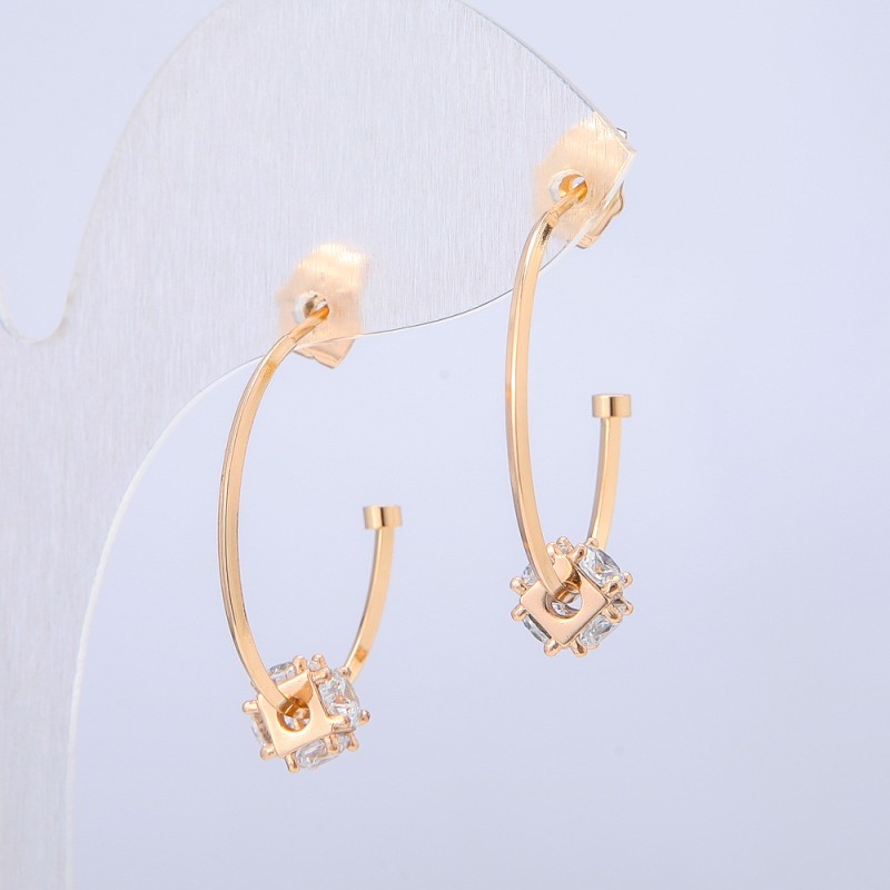 Xuping 18K Gold-Plated Stud Earrings with White Stones, 24x6 mm diameter
