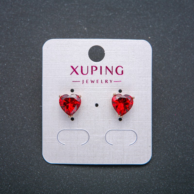 Heart Earrings Xuping Stud Earrings Hoops 18K Gold Plating with Red Crystal, 9 mm Diameter