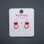 Heart-shaped Xuping Earrings - 18K Gold Plated Red Enamel and White Bead Stud Earrings, 12x8 mm