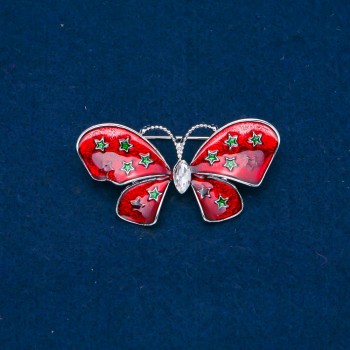 Discount! Butterfly Brooch, golden metal, enamel and white rhinestone, 48x24 mm +