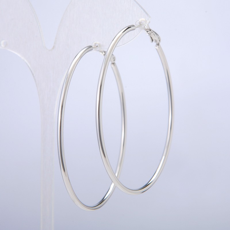 Xuping Rhodium Hoop Earrings, 2 mm thick, 58 mm diameter