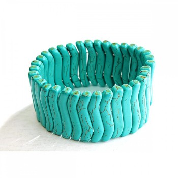 Elastic bracelet with veined green turquoise 'Slim Wave'