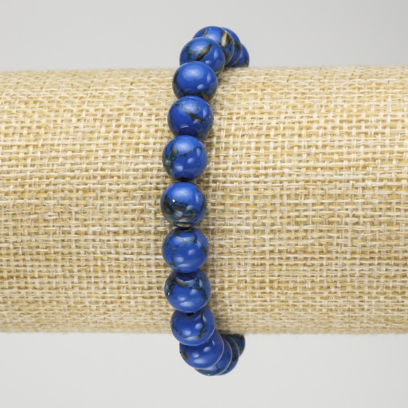 Blue Imperial Jasper Elastic Bracelet (pressed) - Smooth Bead, 8mm diameter+