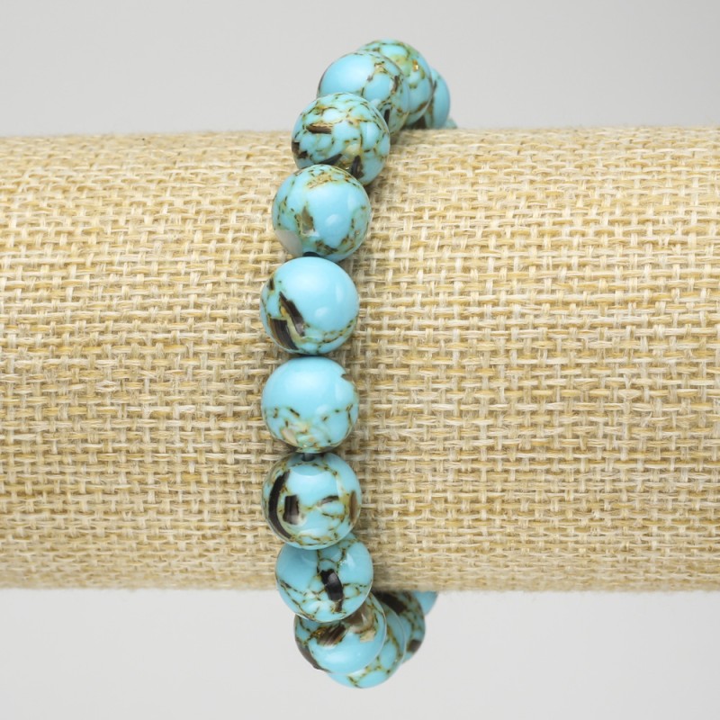 Elastic bracelet with turquoise Imperial Jasper (pressed) bead, 10mm diameter