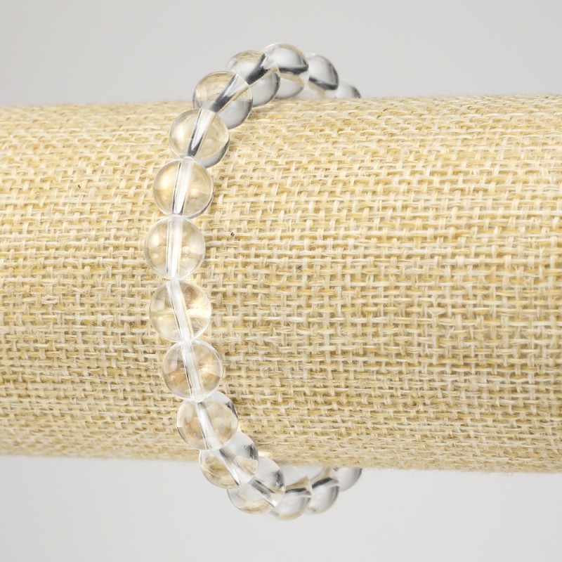 Elastic bracelet with rock crystal, smooth bead, 8 mm diameter+