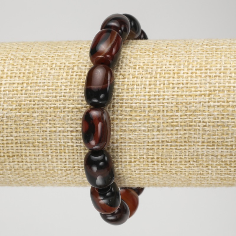Elastic bracelet made of natural agate, smooth barrel beads, diameter 10x13+