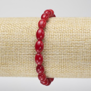 Bracelet made of natural coral, oval beads, diameter 11×6 mm, length 18 cm ± (stretch)