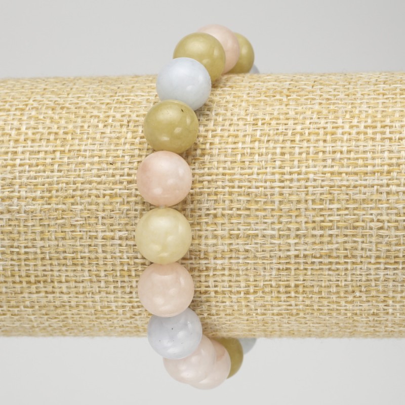 Elastic bracelet with natural Morganite, smooth beads, diameter 10.5 mm+
