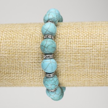Turquoise Bracelet (named after) on elastic, diameter 12mm ± with inserts of white rhinestones, length 18cm+