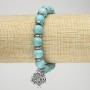 Bracelet Turquoise (named after) on elastic, 10 mm diameter ± with silver-tone inserts and pendant, length 18 cm+