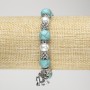 Turquoise Bracelet (named) on Elastic, 10mm diameter +/- with Pearls (named), Silver Inlays and Elephant Pendant, Length 18 cm+
