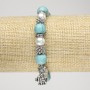Turquoise Bracelet (named) on elastic, diameter 10mm ± with pearls (named), silver inserts and Elephant pendant, length 18 cm+