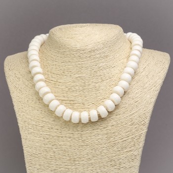 Natural white sponge coral rondel necklace, beads diameter 13x8 mm, length 45 cm