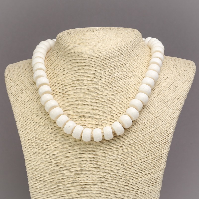 Natural white sponge coral rondel necklace, beads diameter 13x8 mm, length 45 cm
