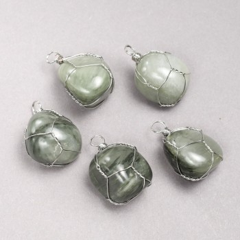 Pendant in a silver weave with natural Seraphinite stone, diameter 35x20 mm+