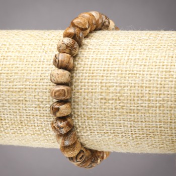 Landscape Jasper Elastic Bracelet with Smooth Rondel Beads, 9x7 mm diameter