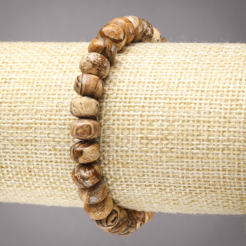 Landscape Jasper Elastic Bracelet with Smooth Rondel Beads, 9x7 mm diameter