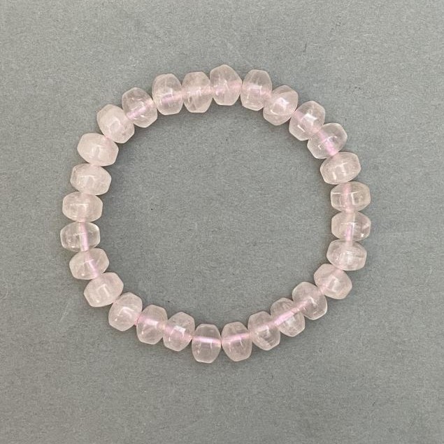 Elastic bracelet of natural Pink Quartz, smooth rondel beads, diameter 9×7 mm+