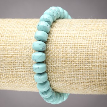 Elastic Turquoise Bracelet with Smooth Rondelle Beads, 9x7 mm diameter