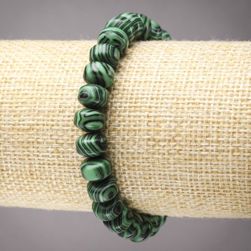 Malachite Elastic Bracelet (pressed) Smooth Rondel, 9×7 mm diameter+
