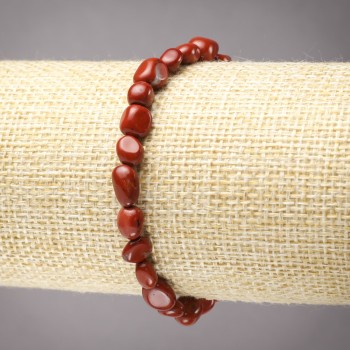 Elastic bracelet with natural red jasper, tumbled beads 8x6 mm