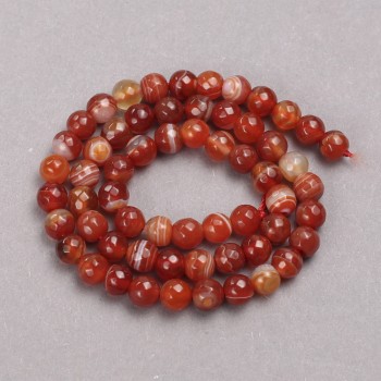 Orange agate beads on thread, faceted ball, 6 mm diameter, length 36 cm