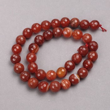 Orange Agate Beads on Thread - Faceted Ball, 10mm Diameter + -, Length 38cm +