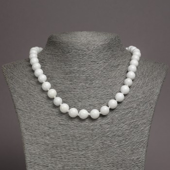 White Agate Necklace (Pressed) - Smooth Beads, 10mm Diameter, 48cm Length