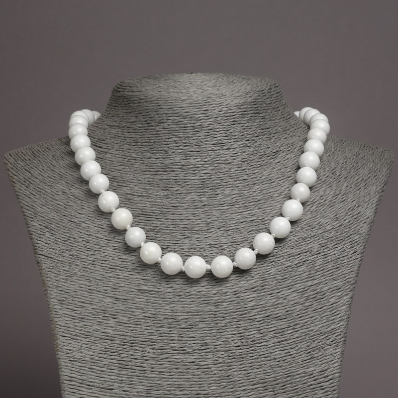 White Agate Necklace (Pressed) - Smooth Beads, 10mm Diameter, 48cm Length