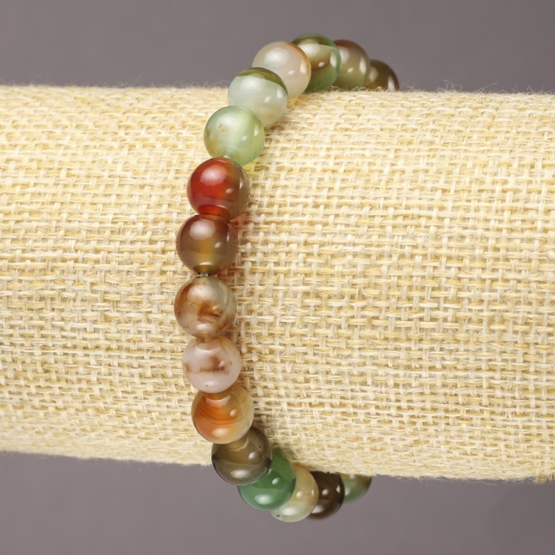 Elastic bracelet with Brazilian Agate, smooth bead, 8 mm diameter, length 18 cm+