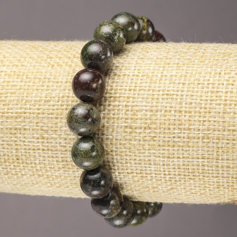 Dragon Blood Jasper Elastic Bracelet with Smooth Beads, 10+ mm diameter