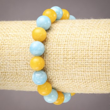 Bracelet with Aquamarine and Citrine, smooth beads, 10 mm diameter, length 18 cm (stretch)