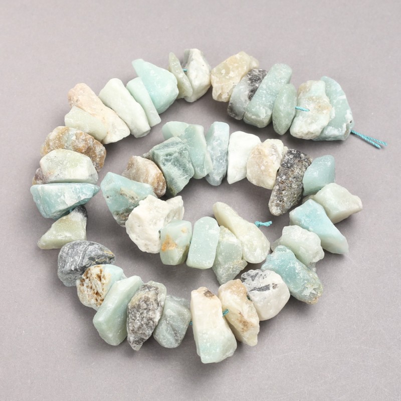 Unpolished Amazonite beads on a haltivka thread, 10x20 mm diameter, 42 cm length
