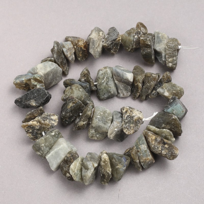Unpolished Labradorite Beads on Thread, Drop-Shaped, 10x18 mm, approx 42 cm long