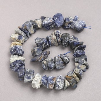 Raw sodalite beads on thread, faceted, 10x18 mm diameter, length 42 cm +/-